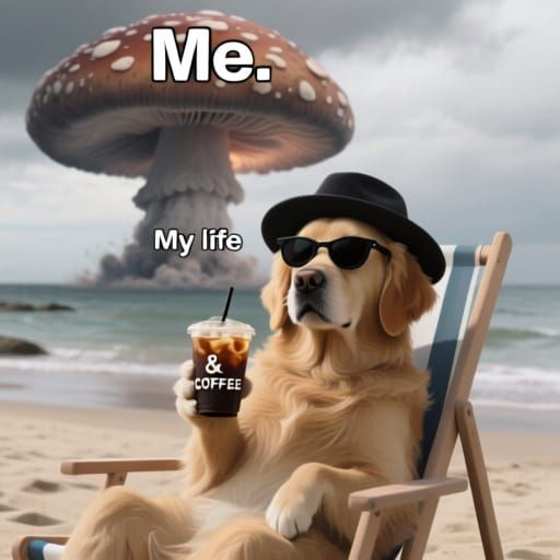 make the mushroom cloud more like that of a nuclear explosion, label the cloud "My Life", label the cup of coffee as "Coffee" with no "&", p...