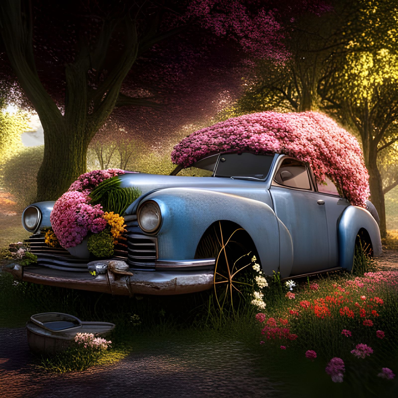 Old car covered in flowers  by @premium
