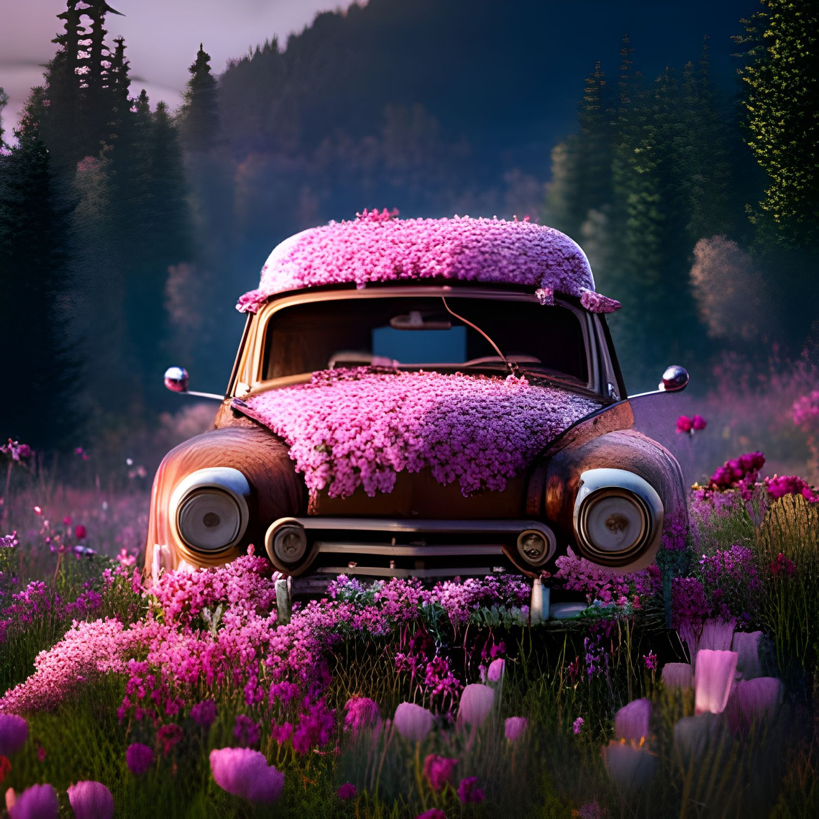 Old car covered in flowers  by @premium