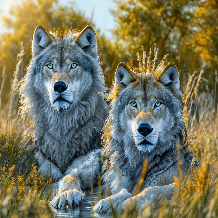 Hyperrealistic Wolf and Lion Portrait