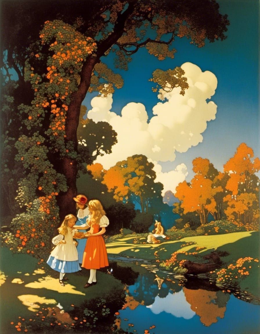 Maxfield Parrish, Alice in Wonderland, one pill makes you sm...