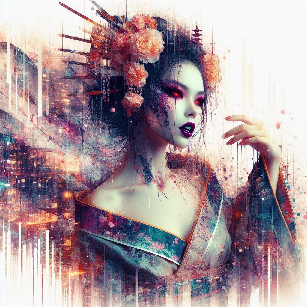 double exposure beautiful fantasy DALL-E 3 portrait landscape..