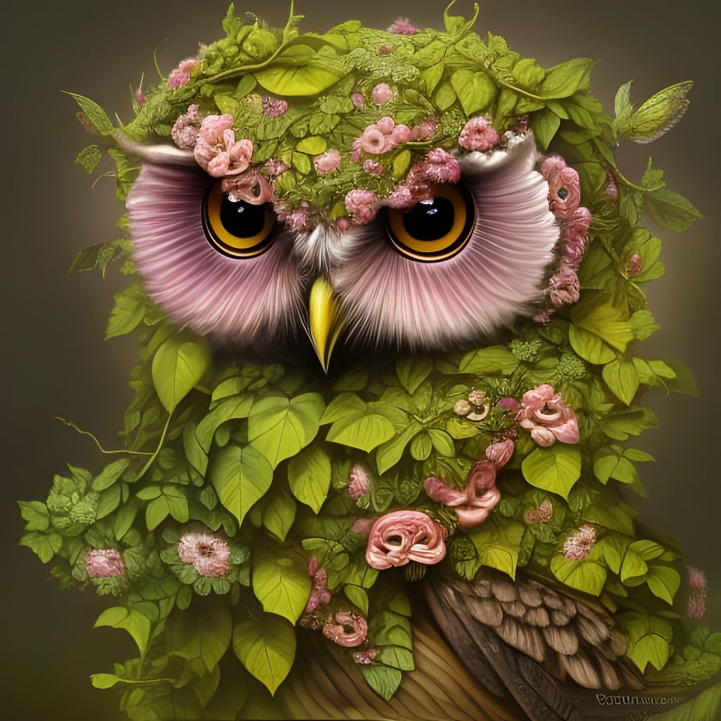 Covered in vine. My forest owl  by @Clorinda