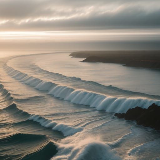 Hyperrealistic River Meets Sea at Golden Hour