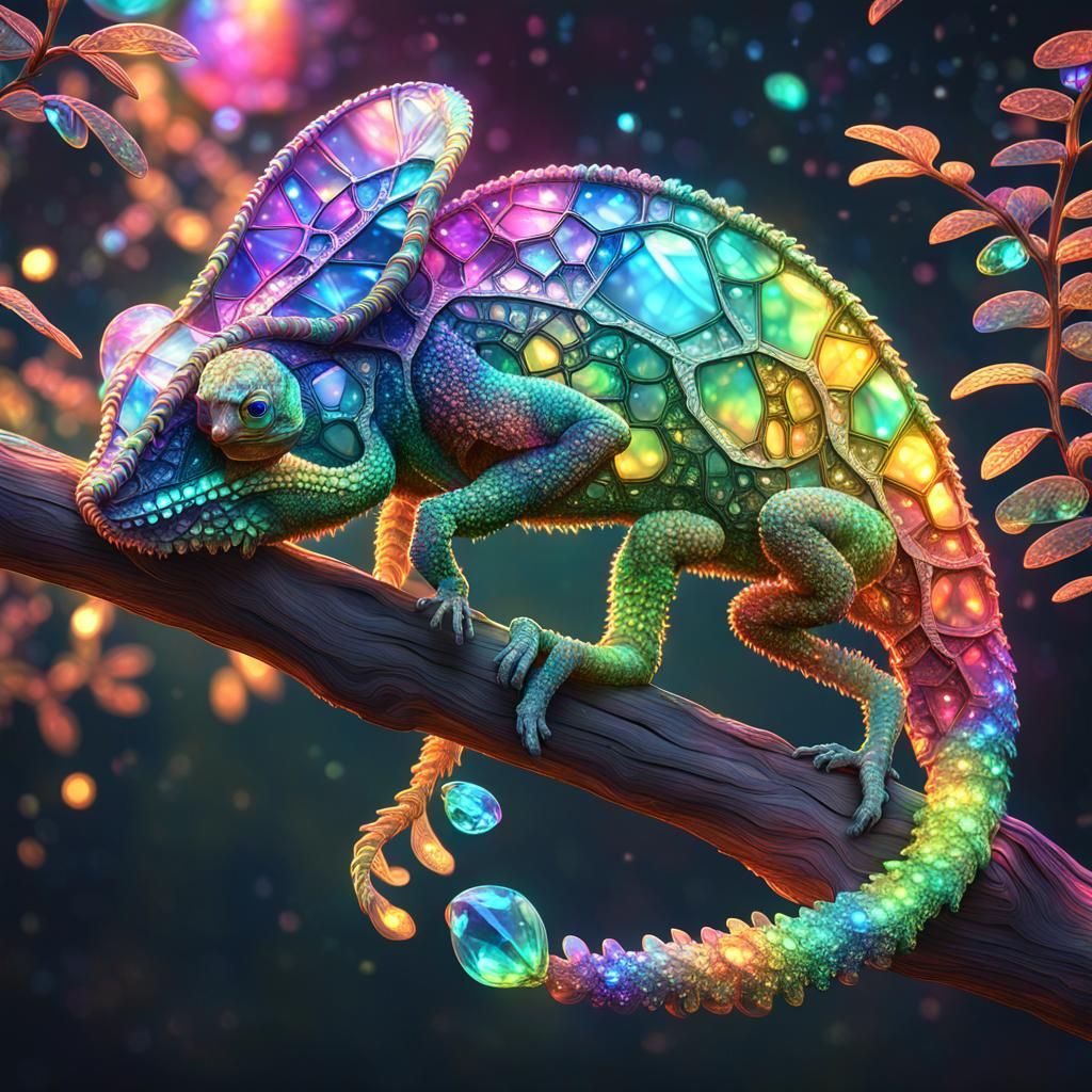 An adorable chameleon on a tree's branch - AI Generated Artwork ...