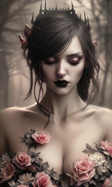 Goth Girl dressed in Flowers