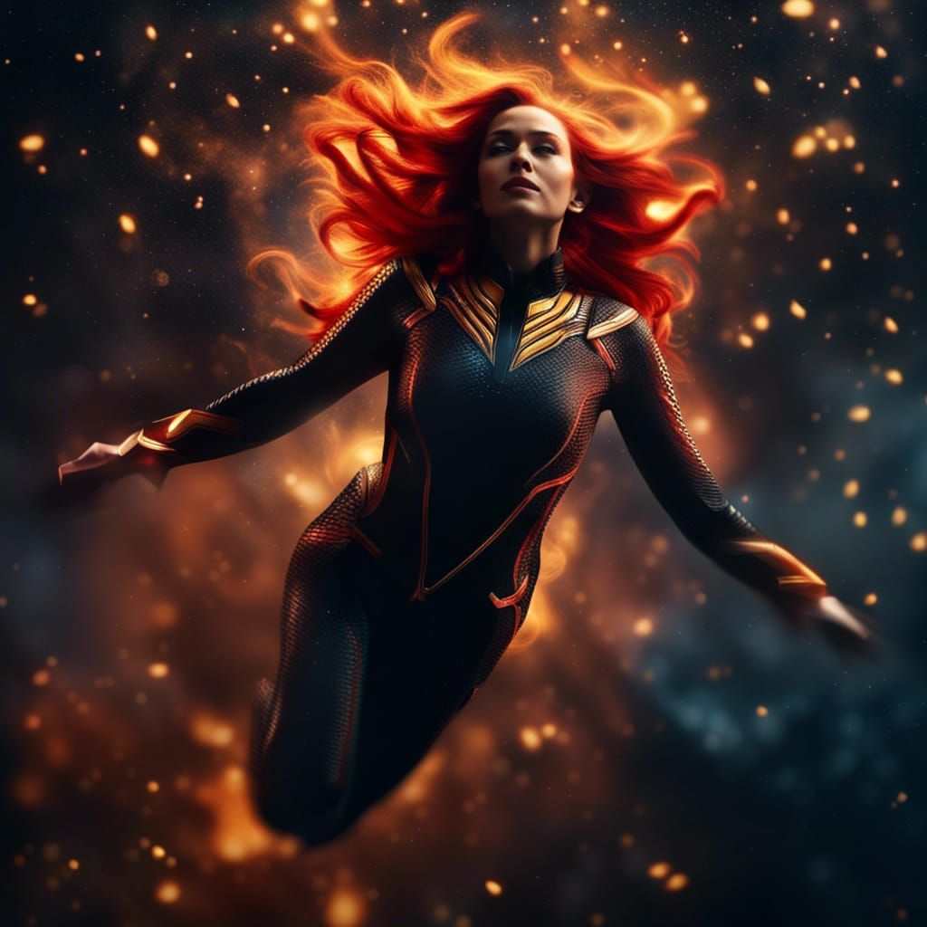 Dark Phoenix Flying Through Space - Ai Generated Artwork - Nightcafe 