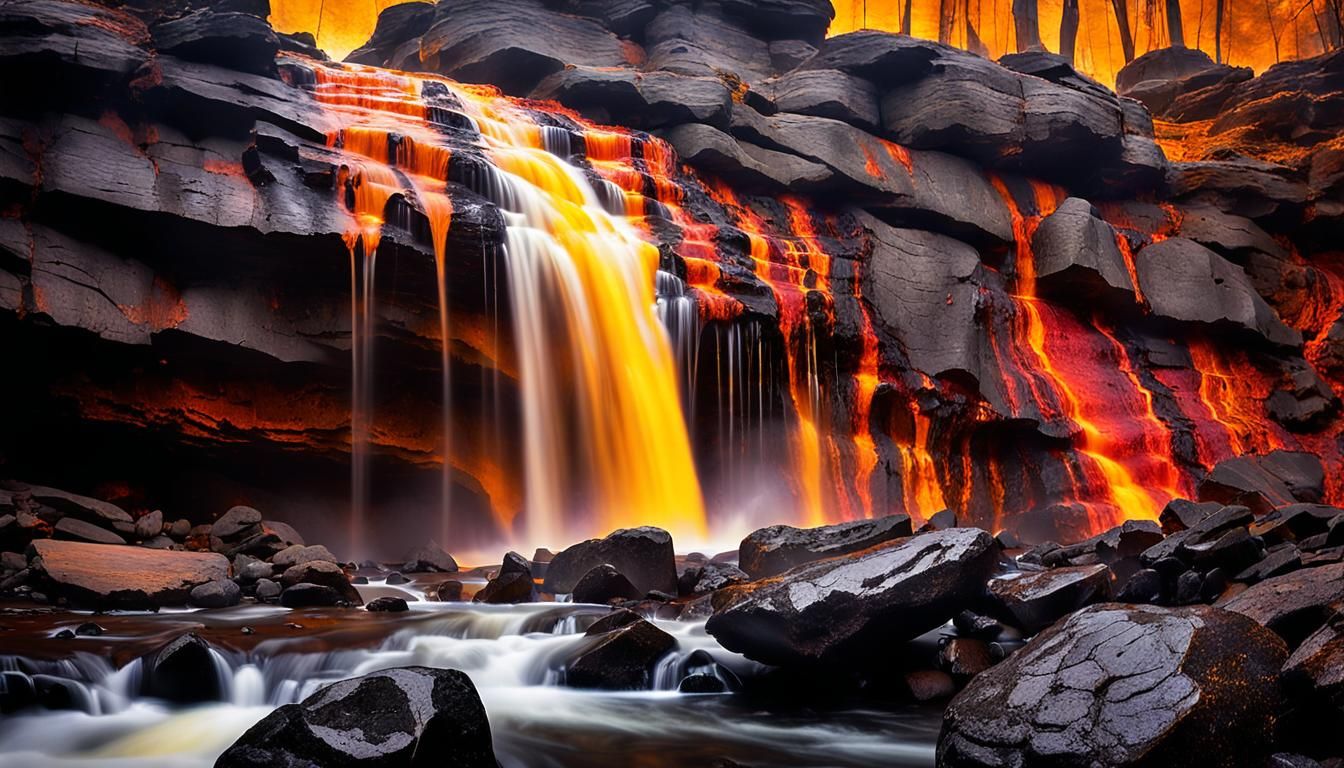 Yellow Waterfall in amber Rock