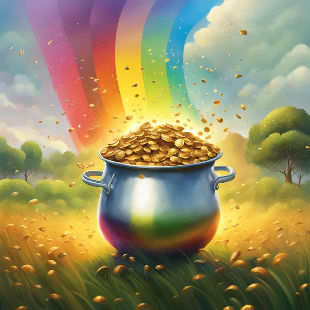 Pot of Gold at Rainbow's End: Hyperrealistic Splash Art