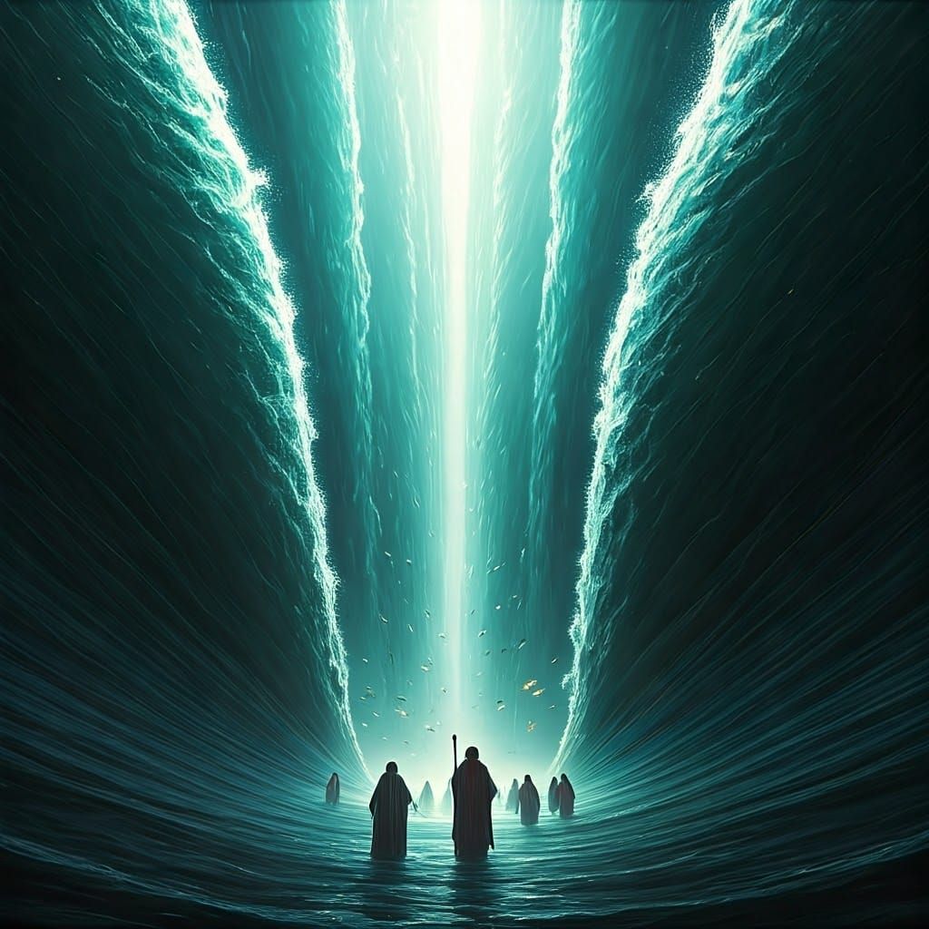 Moses and the Parted Red Sea in a Dreamlike Scene