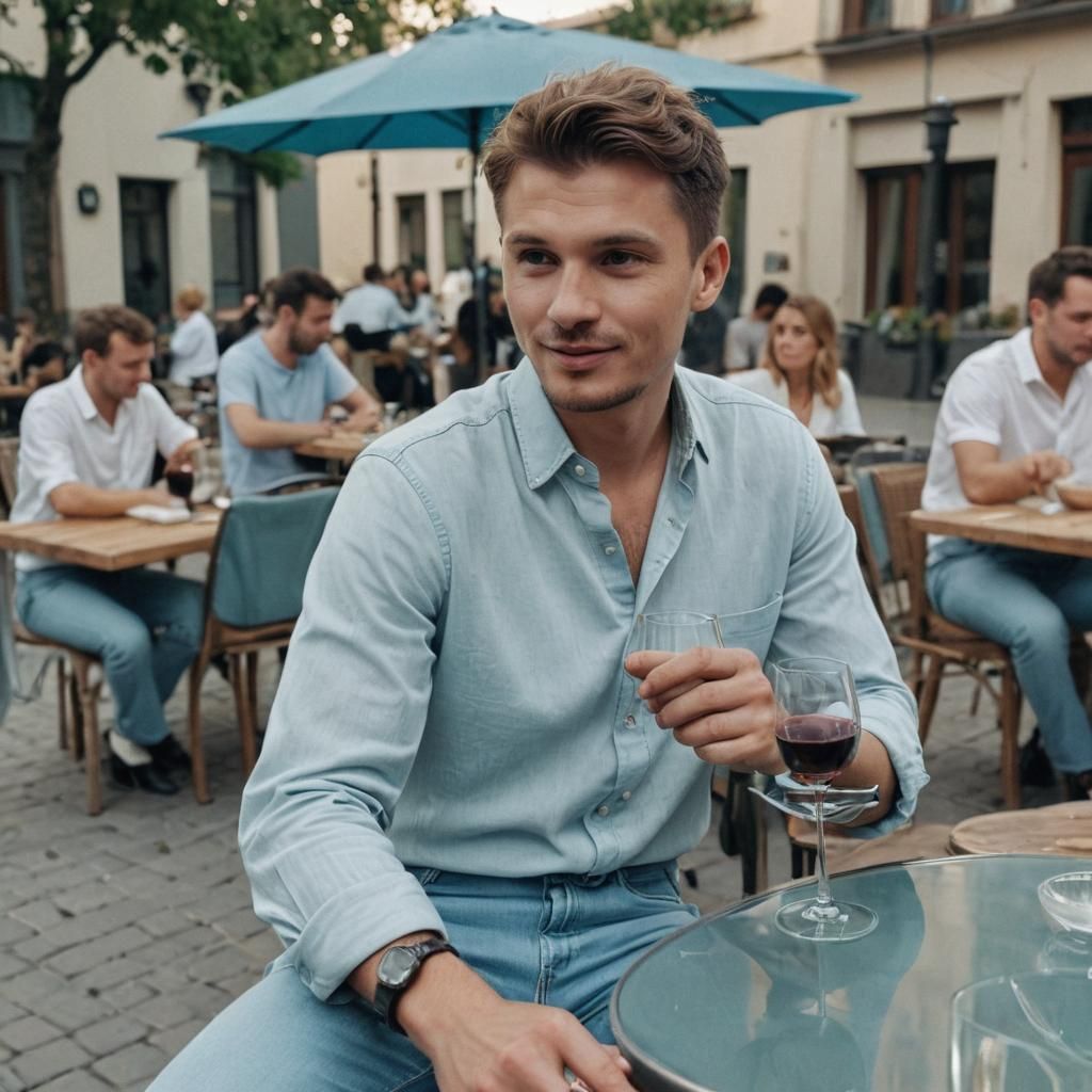 Man at Cafe With Wine, Film Photography