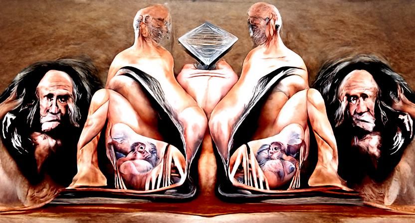 Human evolution in 15 steps DaVinci hyperrealism futuristic