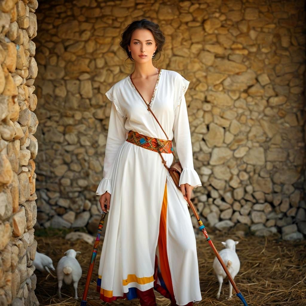 Medieval Lady with Animals in Gothic Manuscript Style