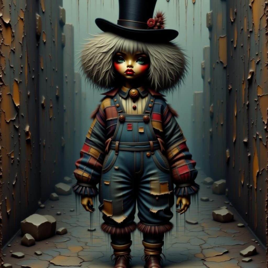 <lora:Burtonesque Row:1.0> <lora:BurtonesqueRow:1.0> Heavy smudged oil impasto painting, cinematic chiaroscuro, tall statuesque Afro-America...