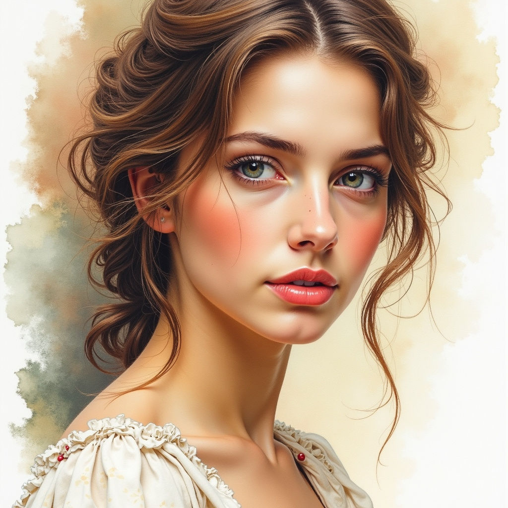 Watercolor Portrait of a beautiful woman by Michelangelo