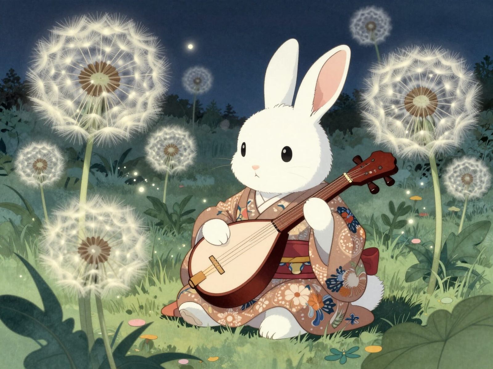 A whimsical scene of a fluffy white rabbit  by @MoonWolf