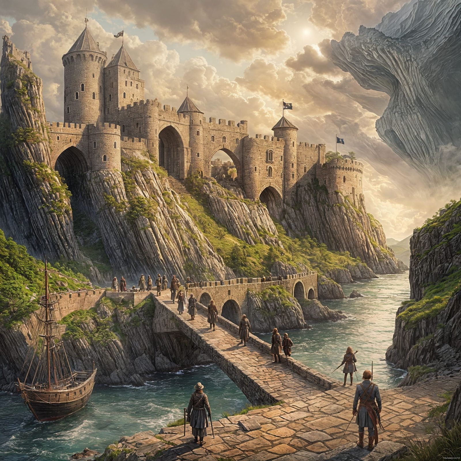 Detailed Fortress on Stormy Sea