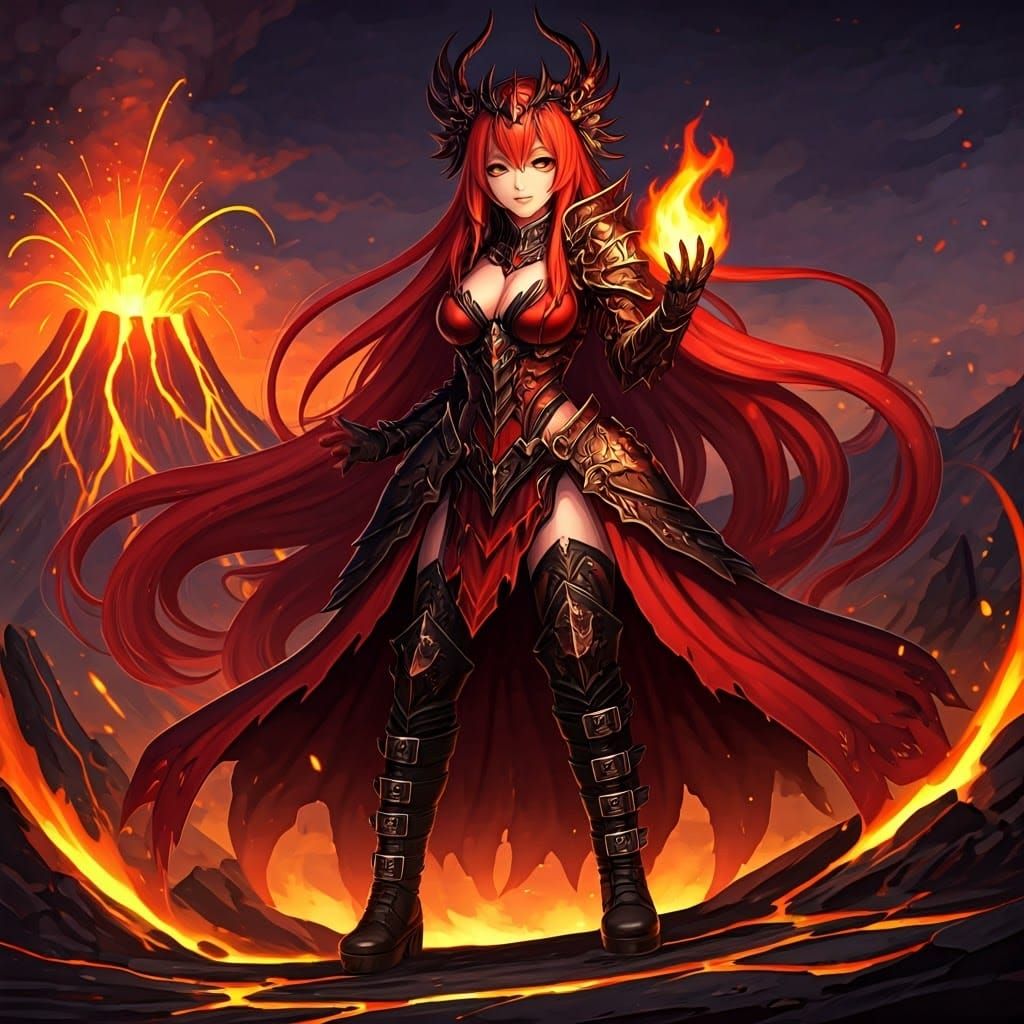 Anime Fire Princess with Obsidian Crown