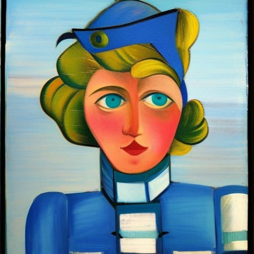 Woman in Uniform in the style of Paul Gaugin