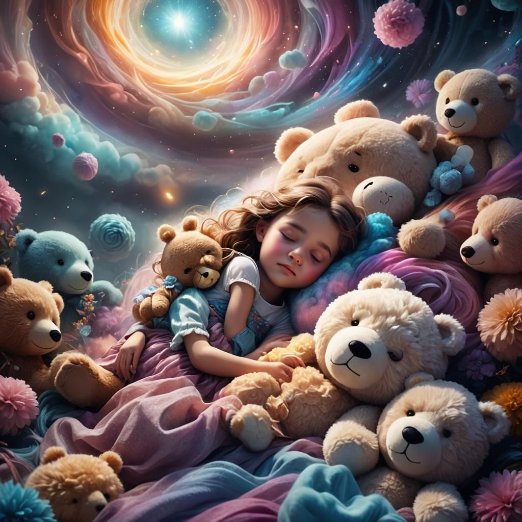 Mystical Vortex: Girl Sleeping on Teddy Bear