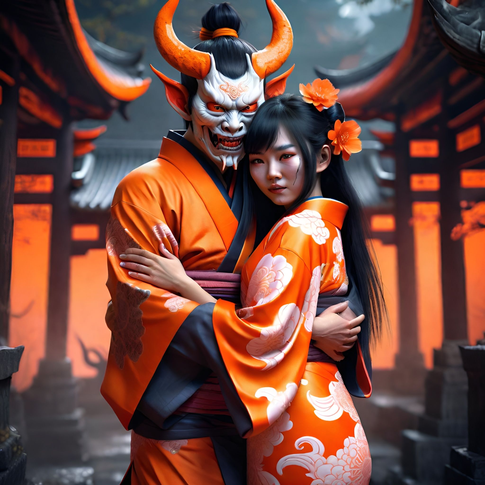 Traditional Kimono Long Sleeves – Japanese Oni Masks