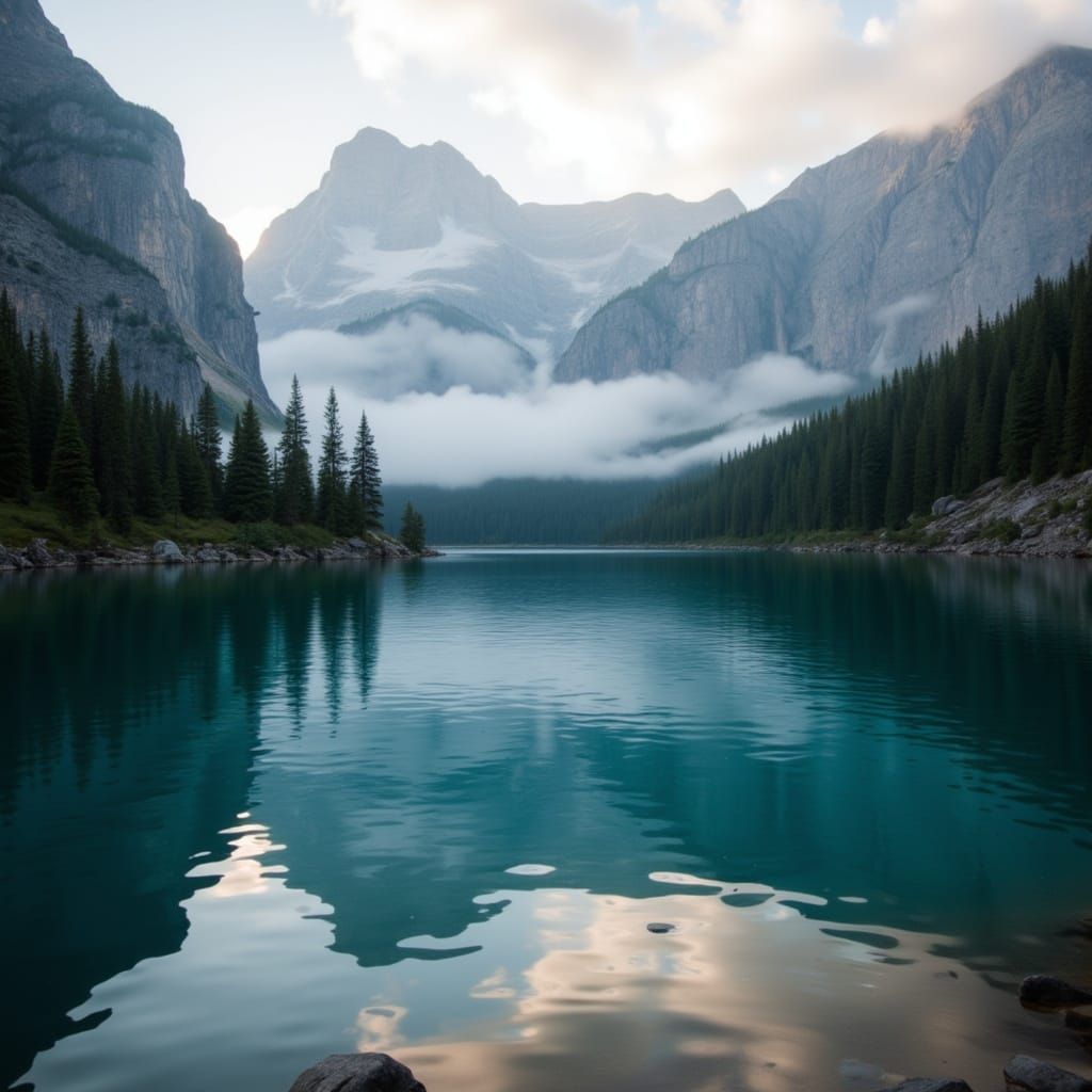 <lora:Reaviless Fx:1.0>, beautiful lake with tall dark mountains in the background, RAW photo, 8k uhd, dslr, soft lighting, high quality, fi...