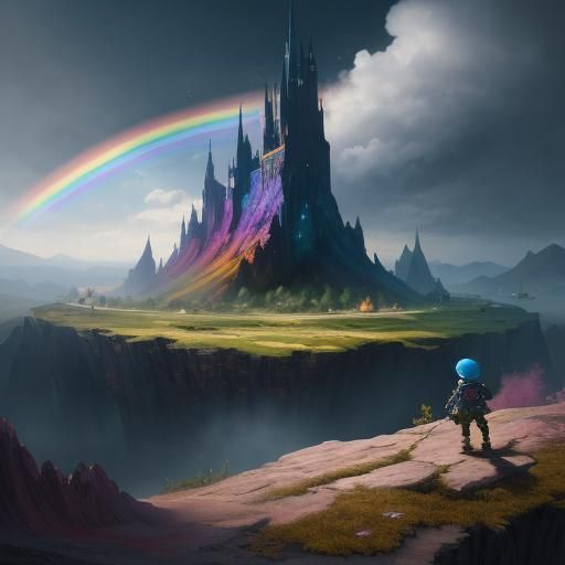 Child's Joyful Rainbow Slide: Fantasy Concept Art