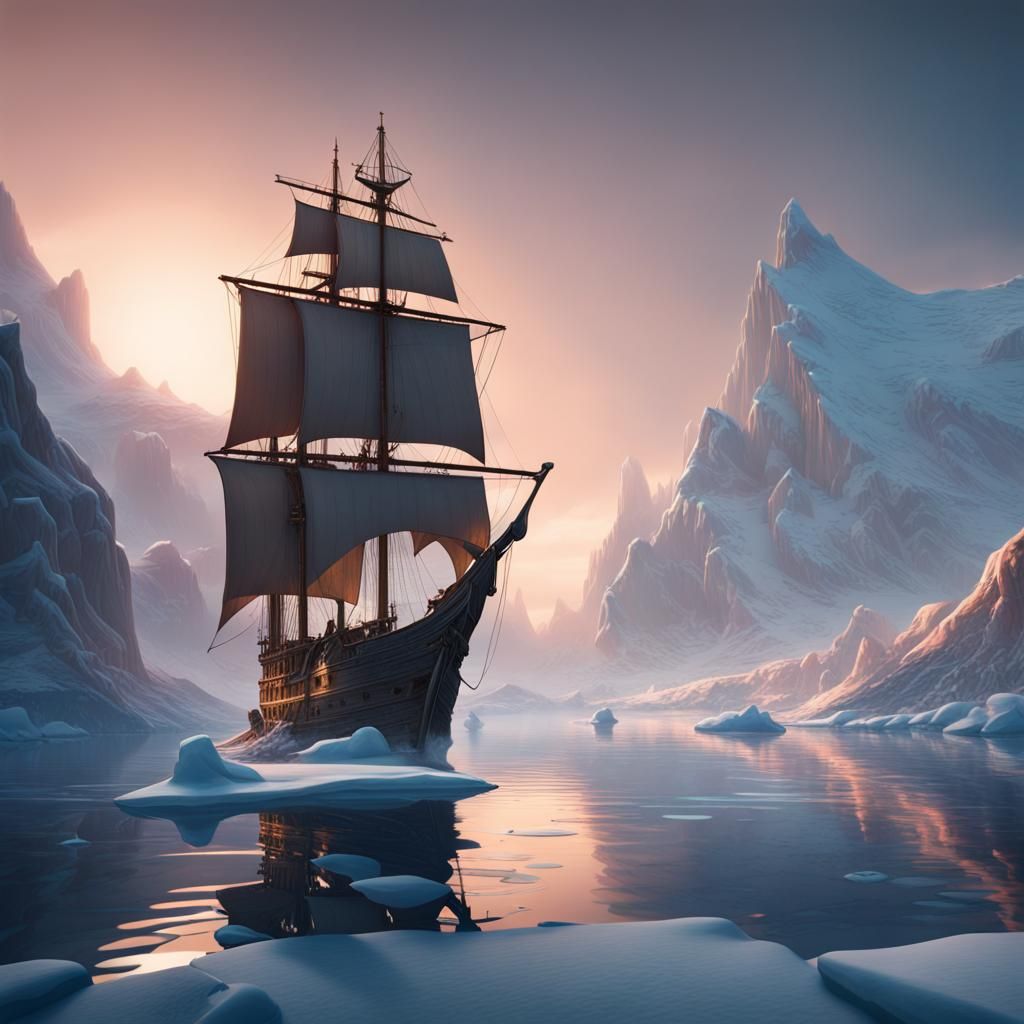 Sailing away on the thin ice of a new day AI Generated Artwork