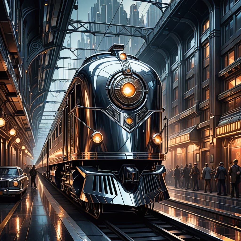 art deco retro futuristic chrome train   by @Mapont