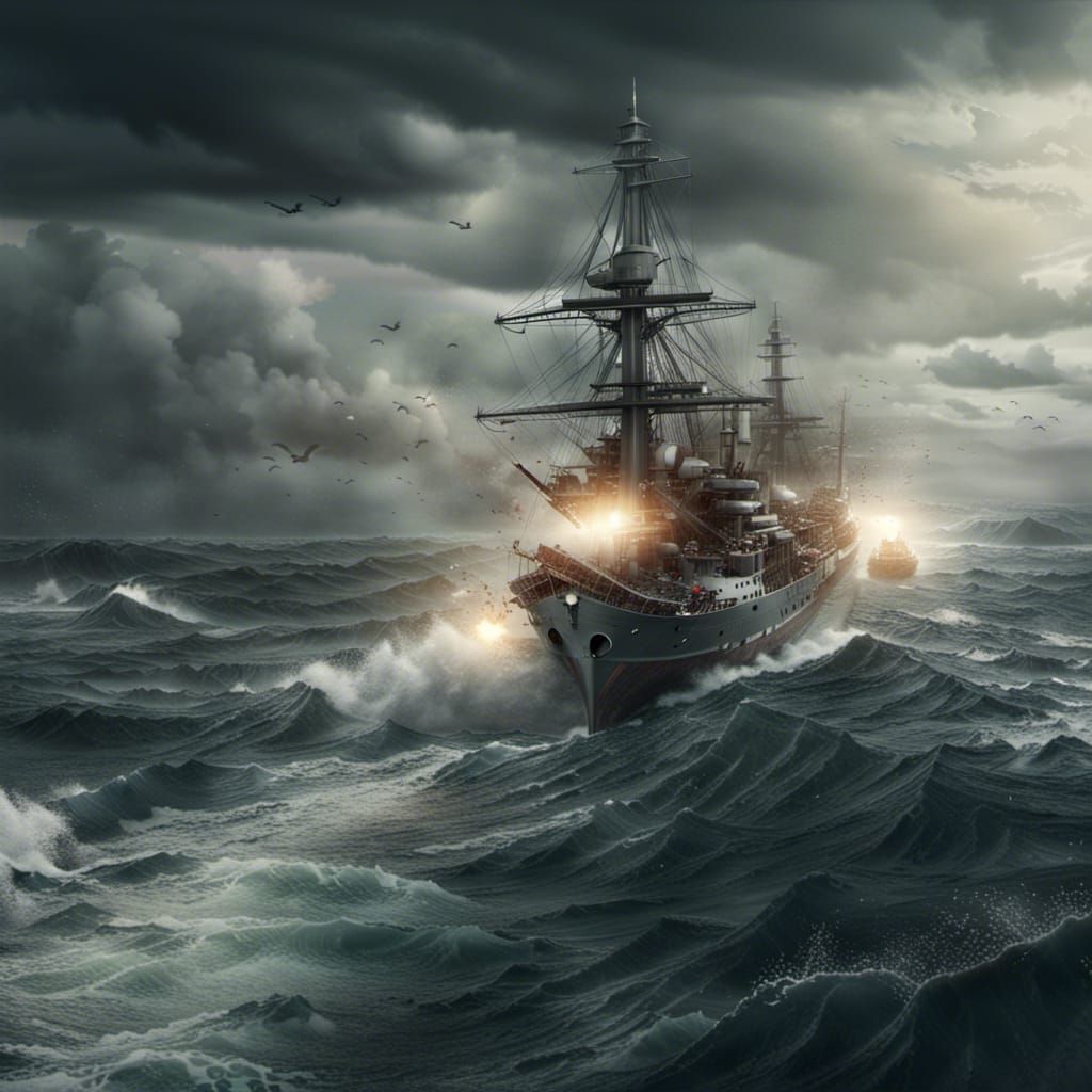 Warship on stormy sea - AI Generated Artwork - NightCafe Creator