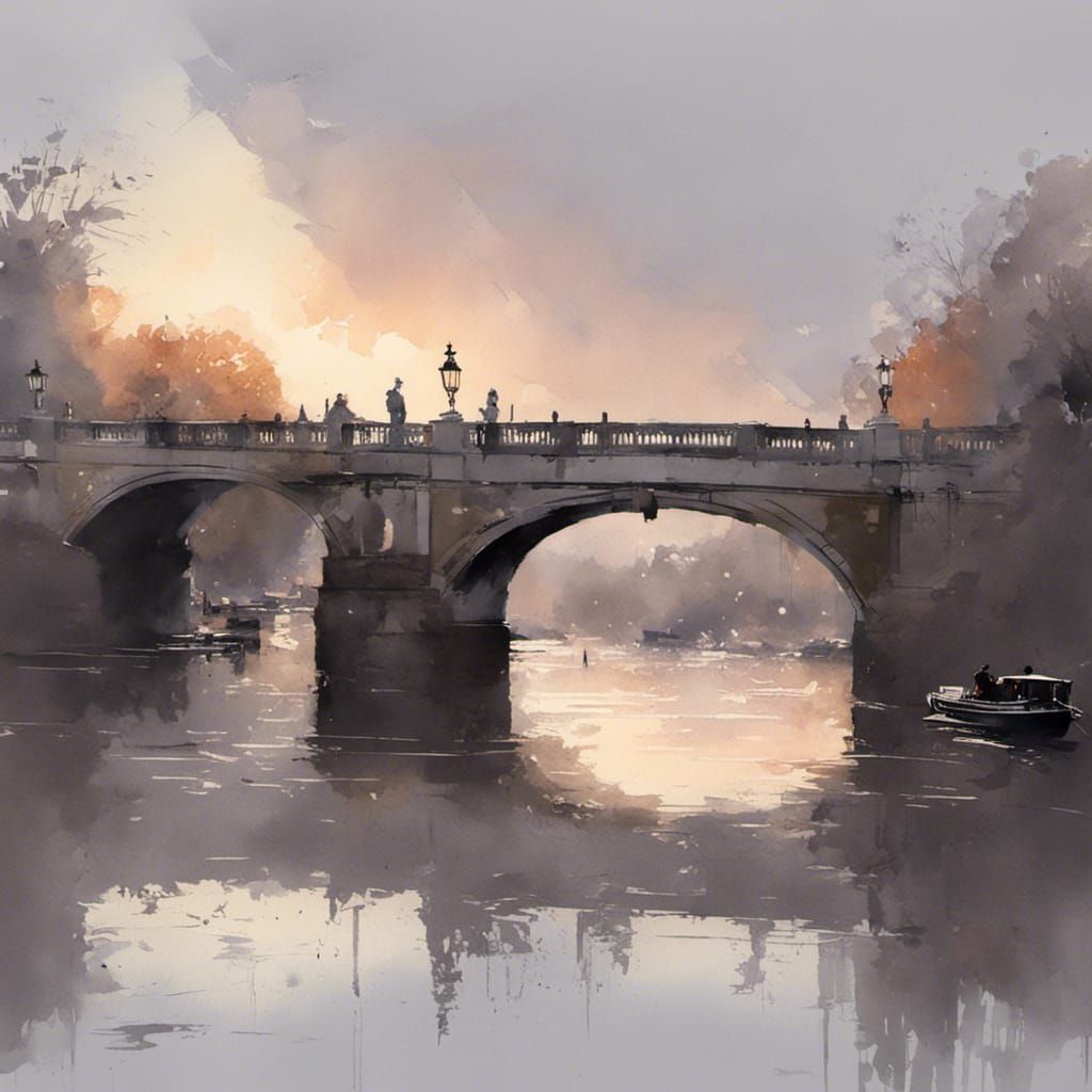 Richmond Bridge, Richmond, London, Watercolour. - AI Generated Artwork ...