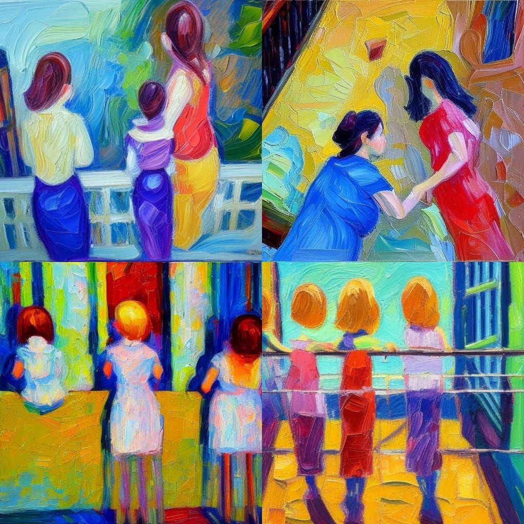 girls looking down from the balcony - AI Generated Artwork - NightCafe ...