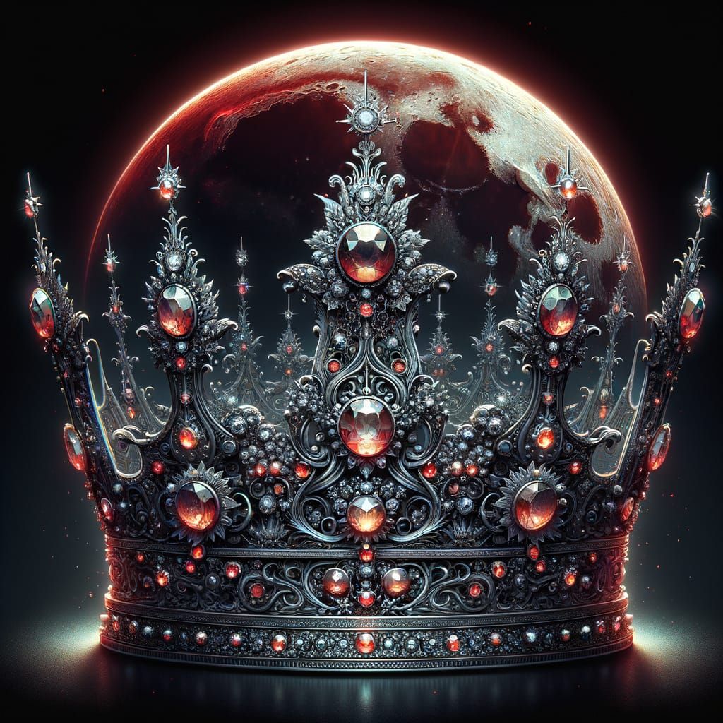 An Ultra-Realistic Digital Illustration of an intricate crown adorned with sparkling gems. A Blood Red ...  by @BEAST1966