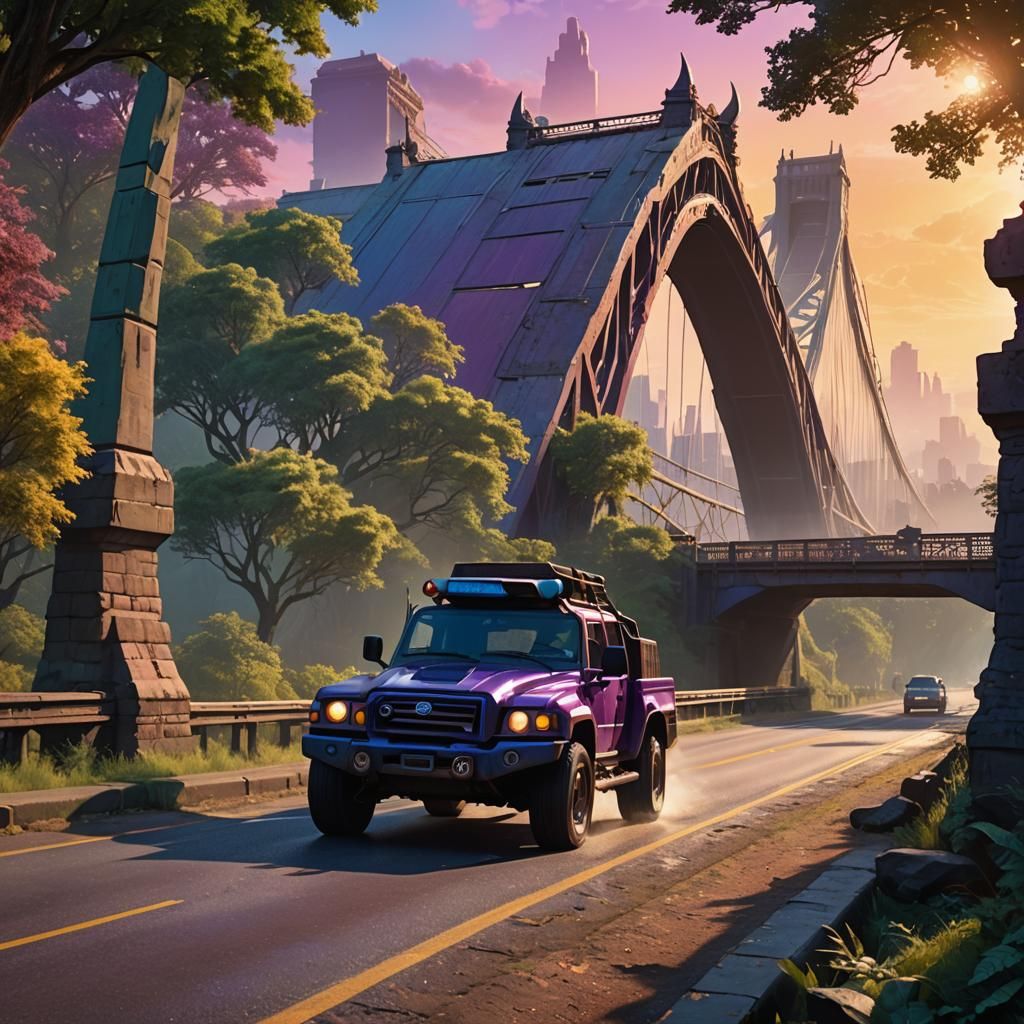 Rhino Vehicle on Williston Bridge: Digital Art