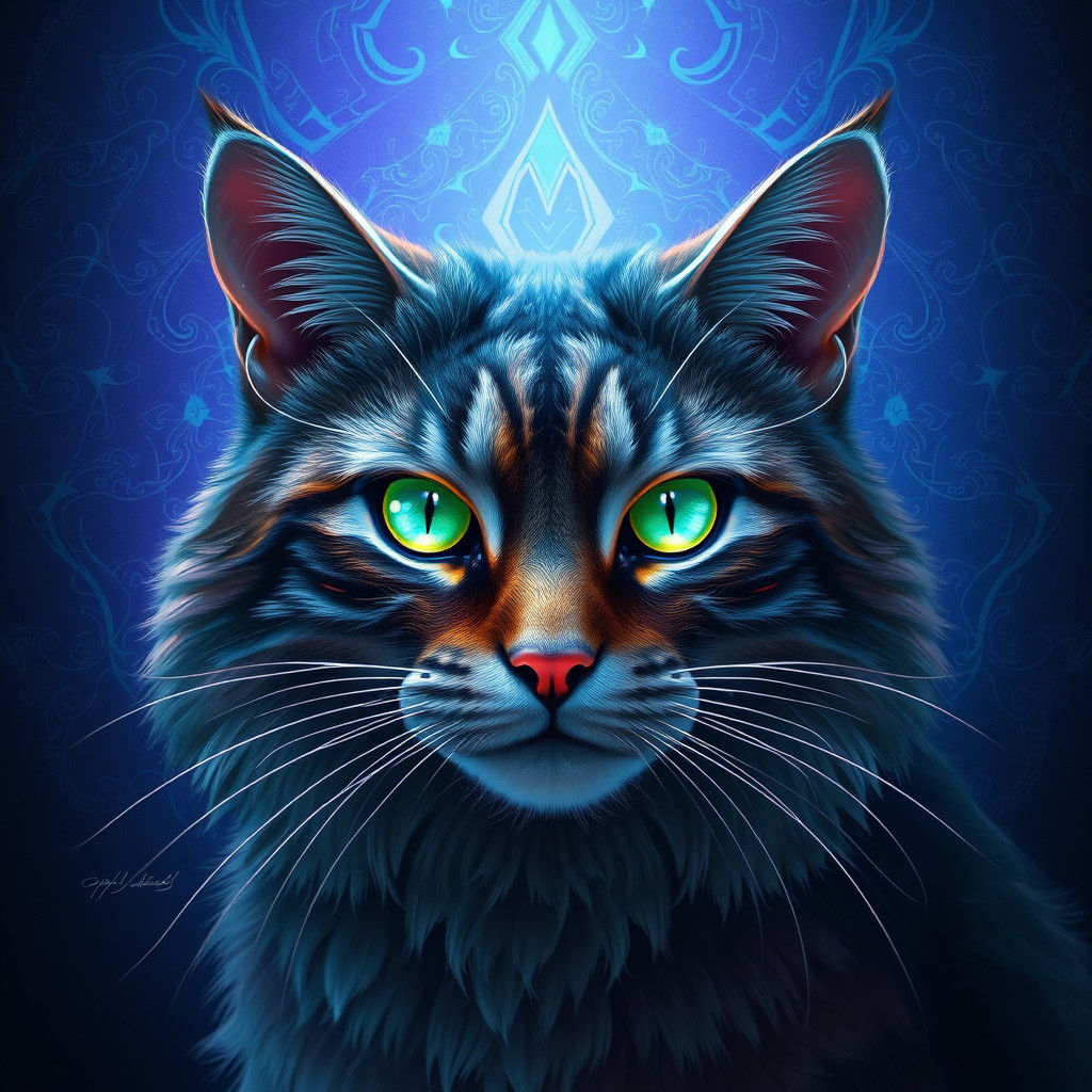 Iridescent Cat in a Futuristic Matte Painting