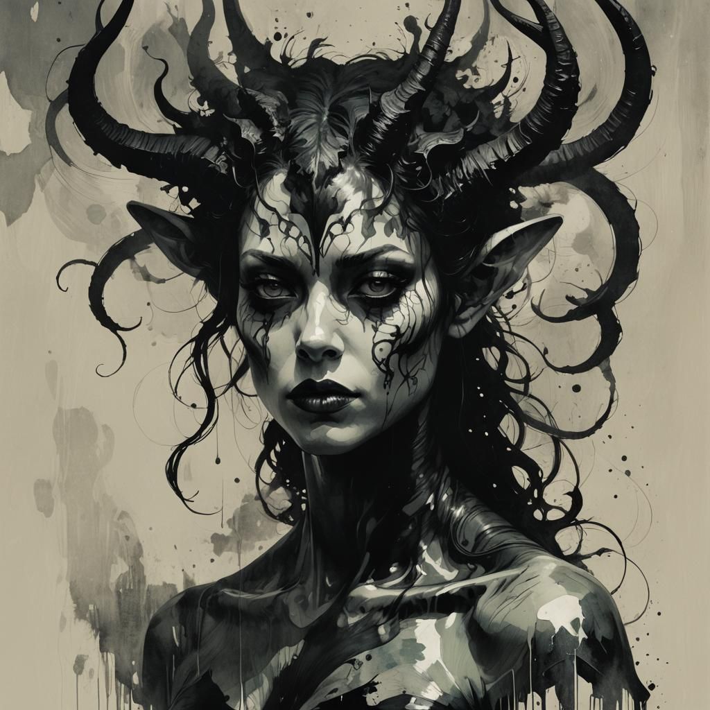 portrait wet brush :: ominous eldritch faun :: double exposure ...