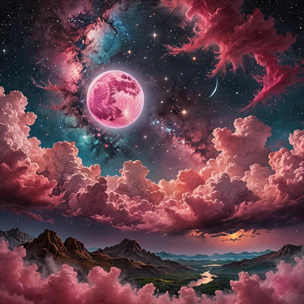 Pink Moon and Cosmos  by @Sardine