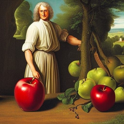 Sir Isaac Newton and the fruit of his labour - AI Generated Artwork ...