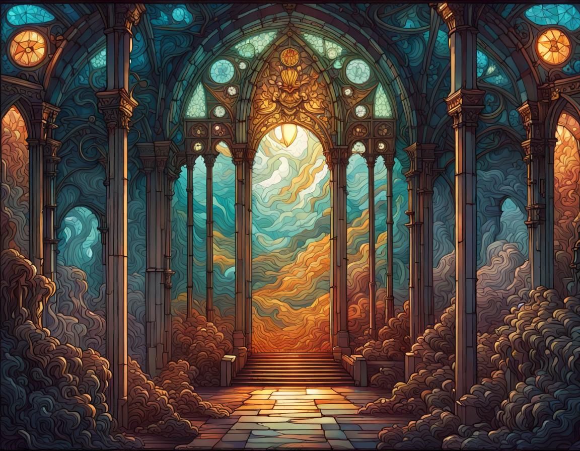 Stained Glass Tombs in Hyperdetailed Digital Art