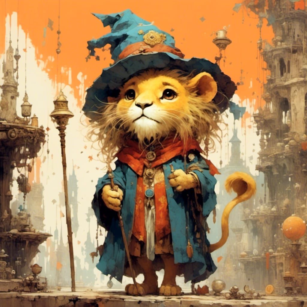 Cute lion wizard <lora:Lapillustration:1.0> minimalist