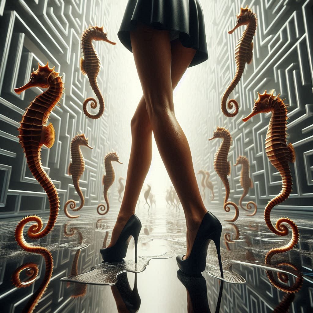 Mirror cabinet with seahorses