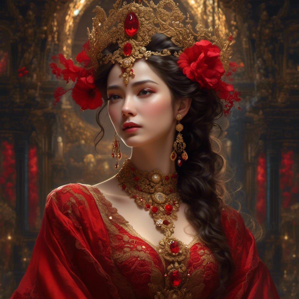 Romantic beauty in red dress - AI Generated Artwork - NightCafe Creator