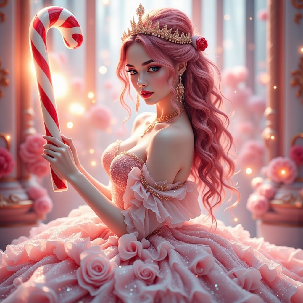 Manga Queen with Candy Cane Hair and Gown