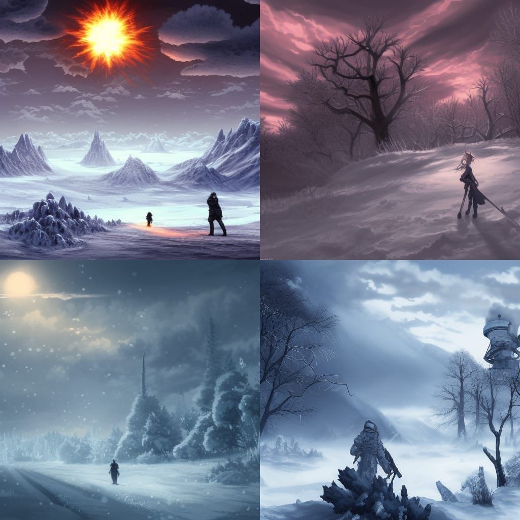 Nuclear Winter Wonderland, Somber, Graceful, Deep contrast S...