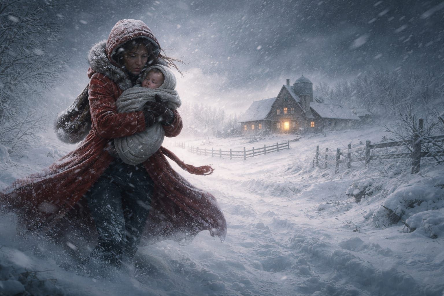 Had to leave despite snowstorm or they'd take her baby