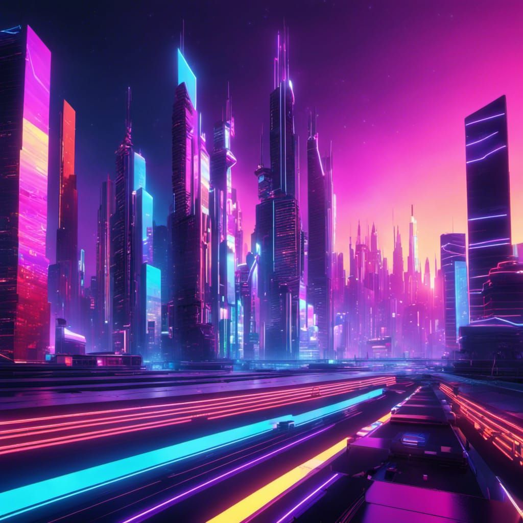 Neon-lit cityscape - AI Generated Artwork - NightCafe Creator