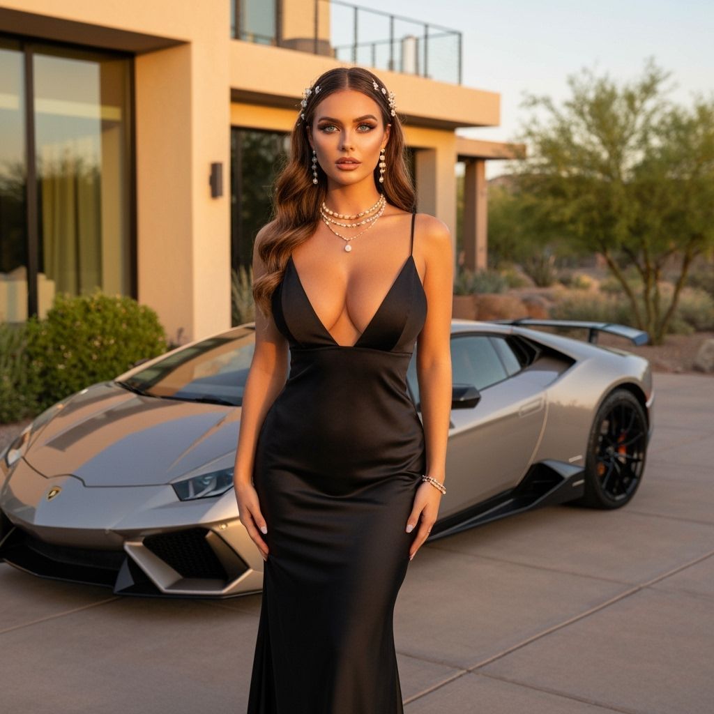 Glamorous Woman in Tucson Villa at Golden Hour