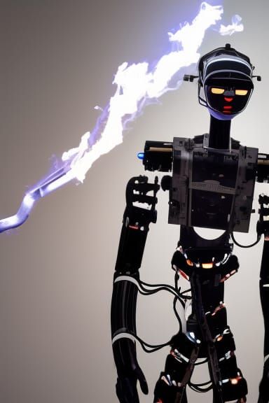 Humanoid robot with a flamethrower