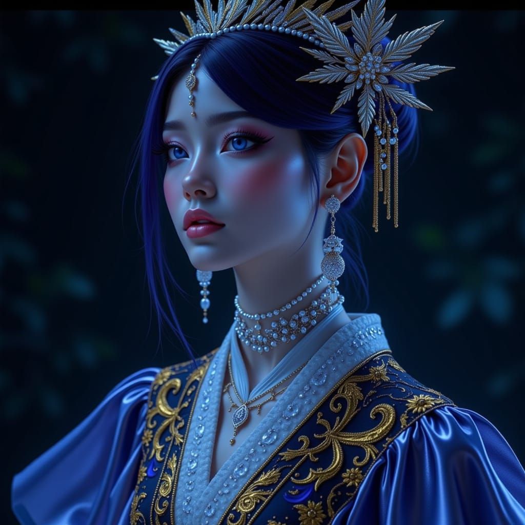 <lora:True Metallics:1.0> Surreal, realistic metallics and pearls illustration in traditional Chinese style ((medium ground) ) on (dark nigh...