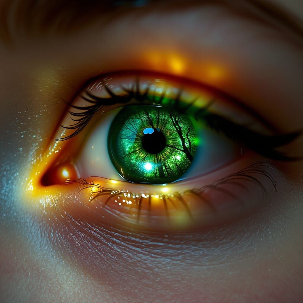 Enchanted Glass Eye Reflecting Moonlit Forest